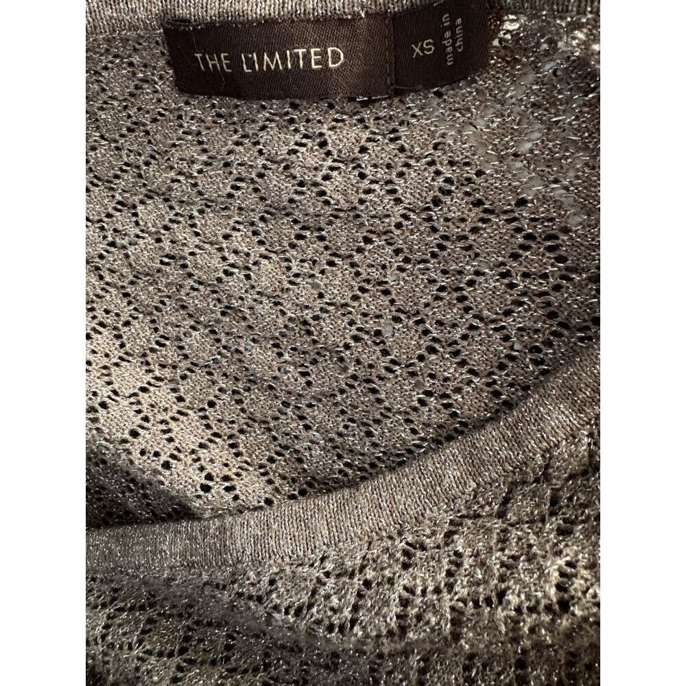 The Limited XS Gray Metallic V-Neck Open Weave Ribbed Trim 3/4 Sleeve Sweater - Picture 6 of 6